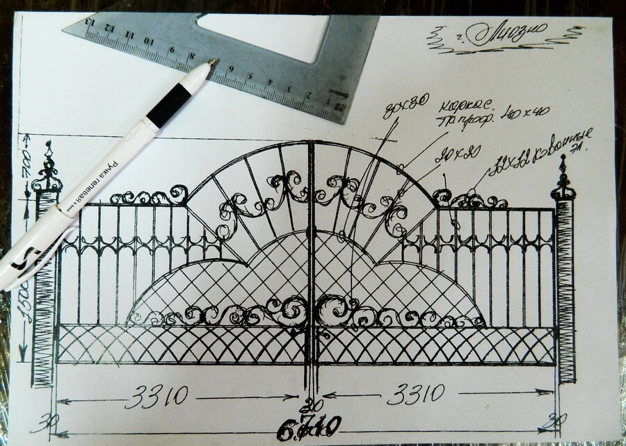 Эскиз кованых ворот Vajure.by